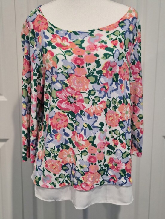 Ann Taylor Tops - Talbots Bright Floral Lightweight Layered Knit Top Large